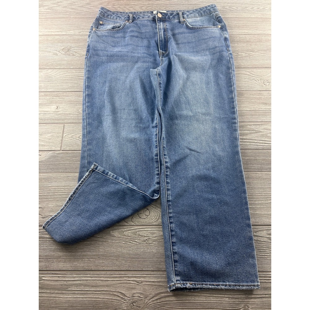 Seven7 Loose Straight Jeans Womens 14 Medium Wash High Rise Recycled Cotton